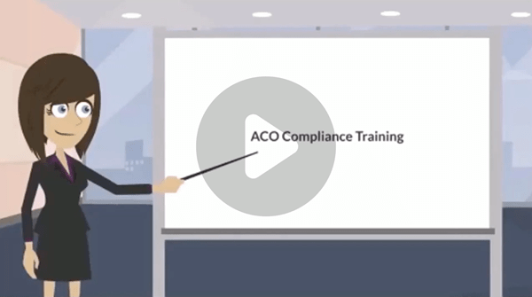 Video play button with an image from a video in the background. Image is a woman at a whiteboard.
